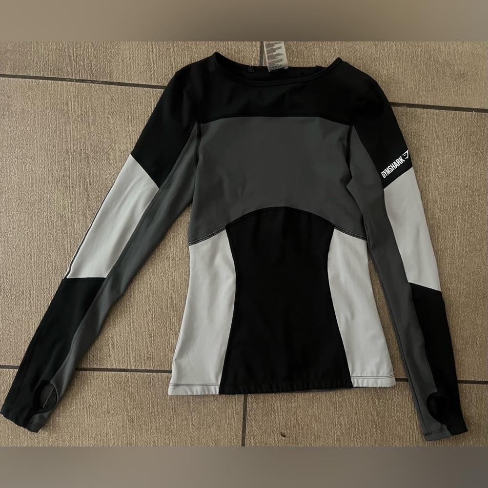 Gymshark Black and Gray color block Long Sleeve Top